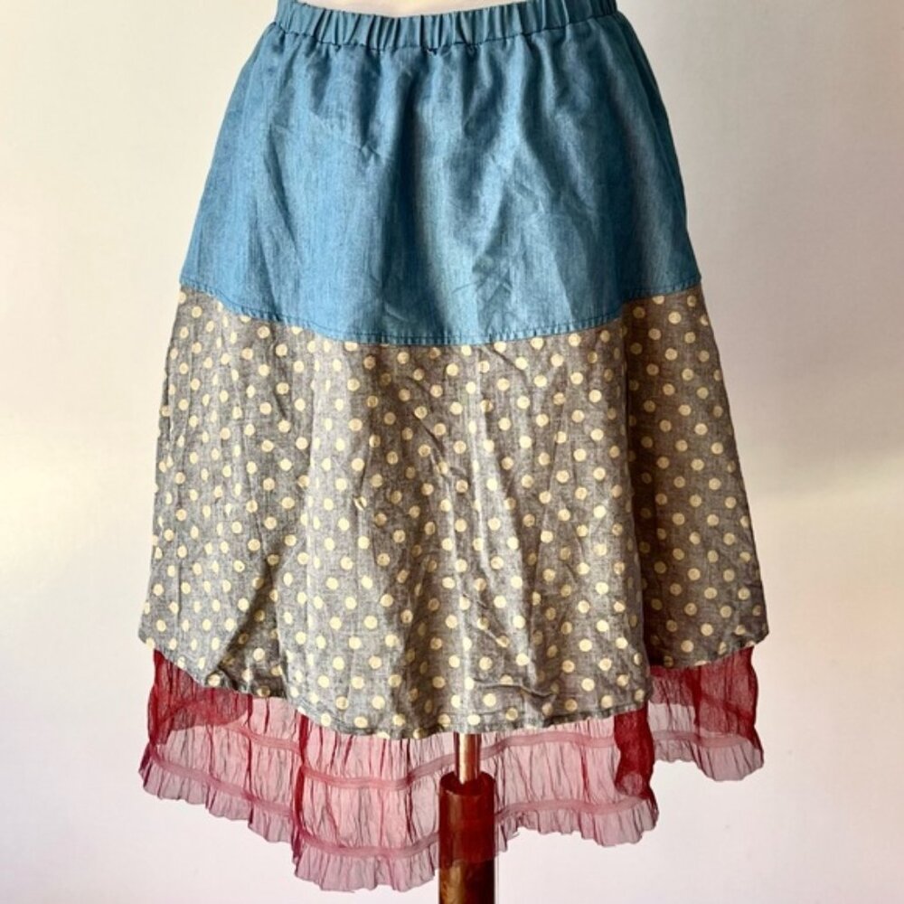 La Miniatura Polka Dot Skirt With Ruffle and Pocket Layers Size 14 Super Cute